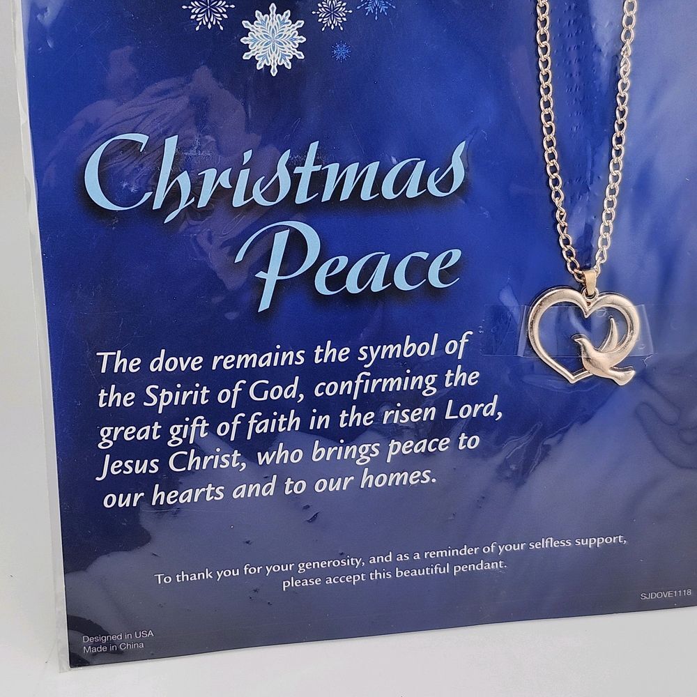 Christmas Peace Heart Dove Pendant Necklace Spirit of God Gold Tone 20" - Picture 3 of 4
